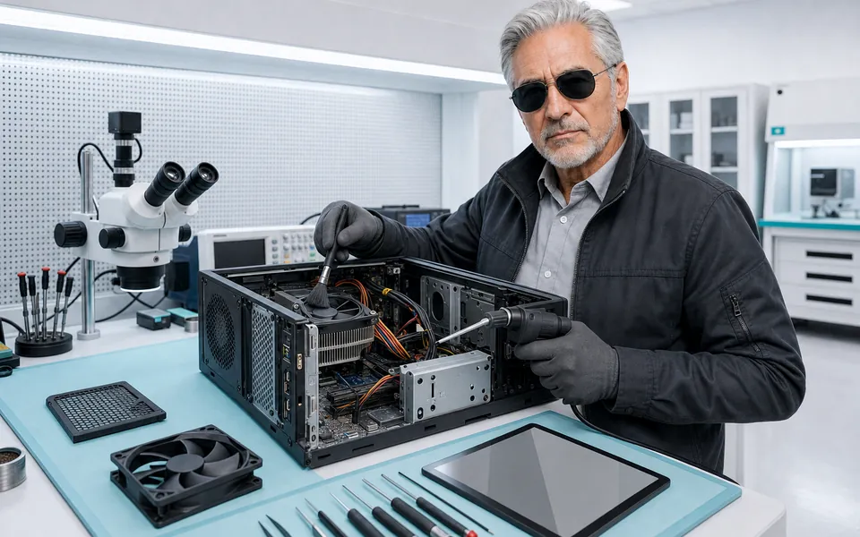 Especialista do Ronin realizando limpeza e manutenção técnica preventiva